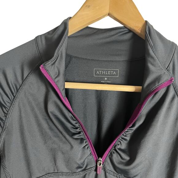 Athleta Interpid Sun Shield Gray Long Sleeve Quarter Zip Shirt Size Medium - Picture 2 of 9